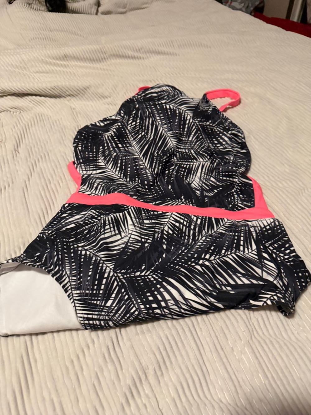 Tropical Print One-Piece Swimsuit with Pink Trim